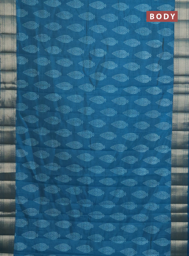 Semi raw silk saree cs blue with butta prints and zari woven border