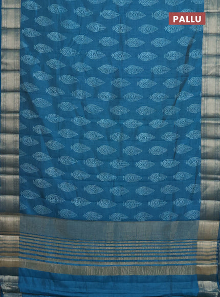 Semi raw silk saree cs blue with butta prints and zari woven border