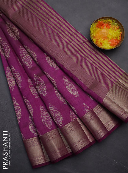 Semi raw silk saree purple with butta prints and zari woven border