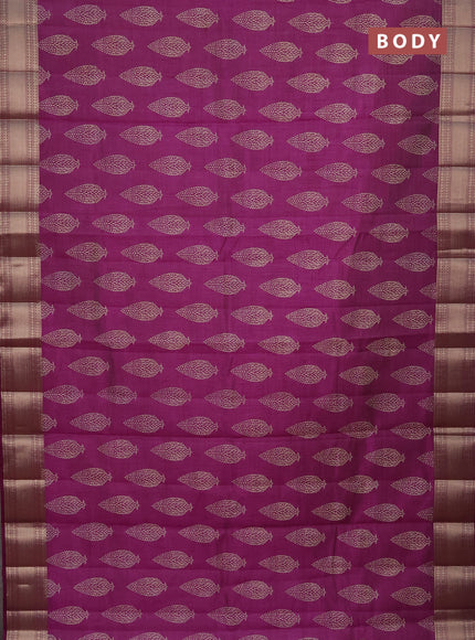 Semi raw silk saree purple with butta prints and zari woven border
