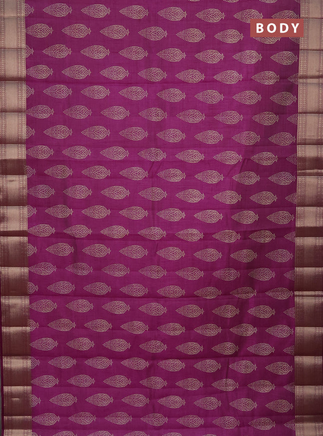 Semi raw silk saree purple with butta prints and zari woven border