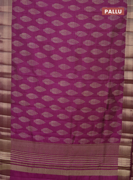 Semi raw silk saree purple with butta prints and zari woven border