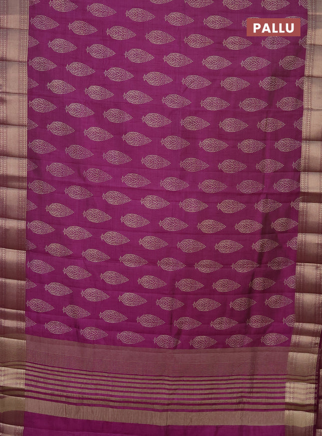 Semi raw silk saree purple with butta prints and zari woven border