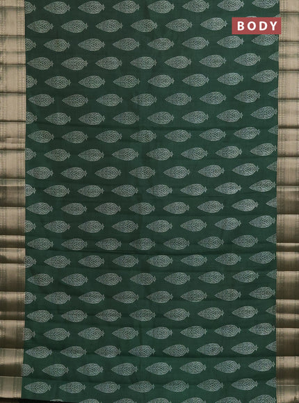 Semi raw silk saree green with butta prints and zari woven border