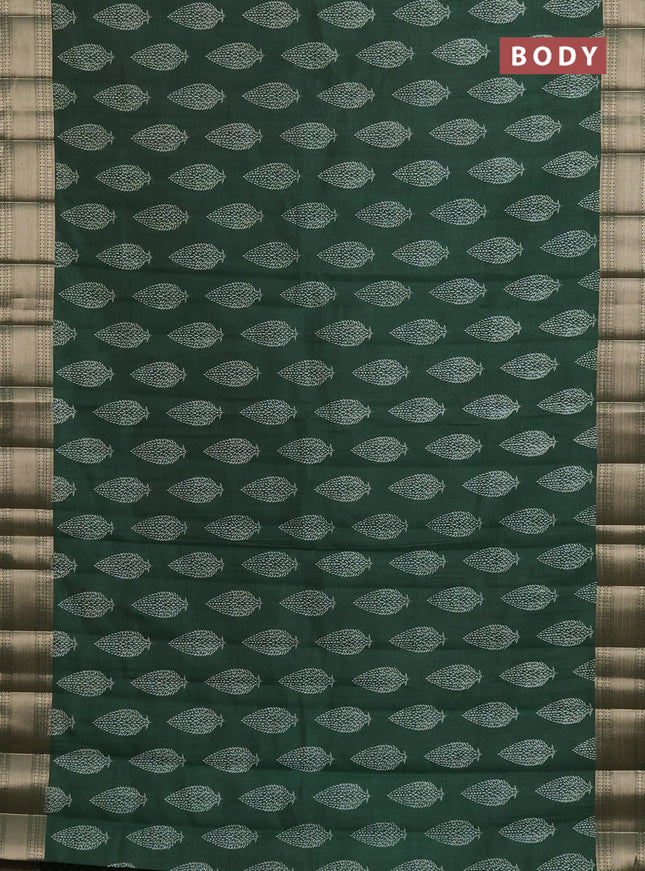 Semi raw silk saree green with butta prints and zari woven border