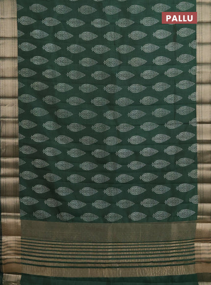 Semi raw silk saree green with butta prints and zari woven border