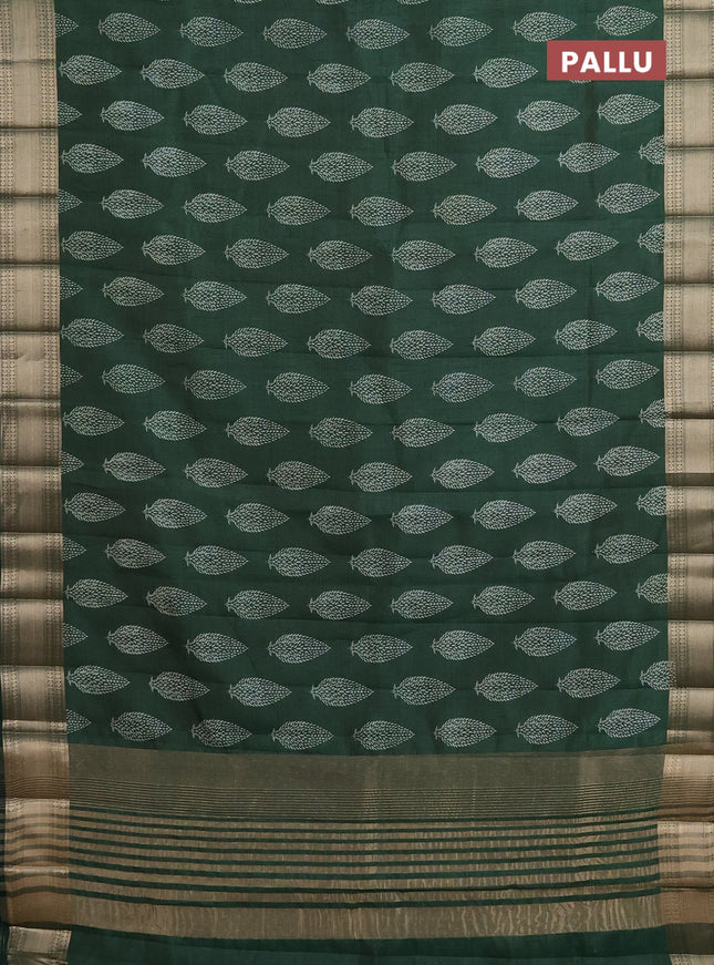 Semi raw silk saree green with butta prints and zari woven border