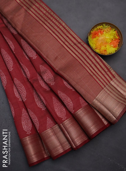 Semi raw silk saree maroon with butta prints and zari woven border