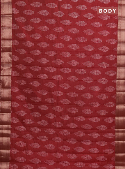 Semi raw silk saree maroon with butta prints and zari woven border