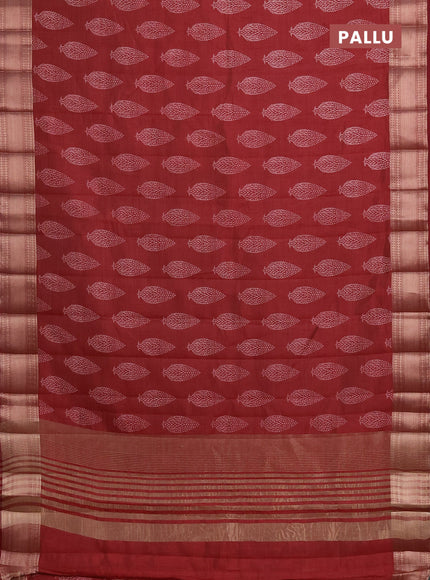 Semi raw silk saree maroon with butta prints and zari woven border