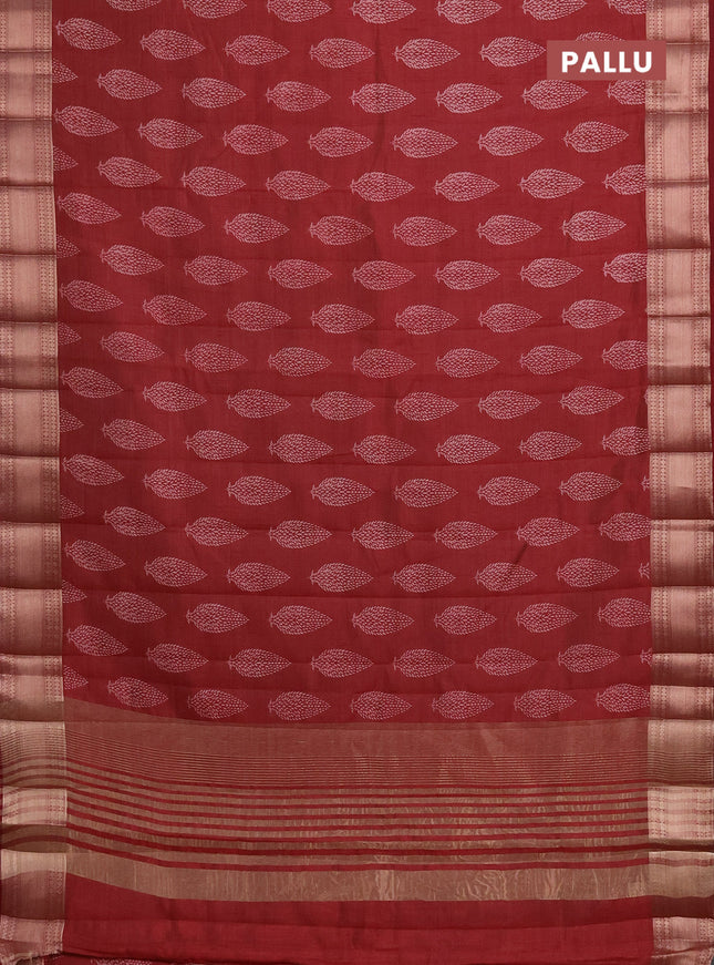Semi raw silk saree maroon with butta prints and zari woven border