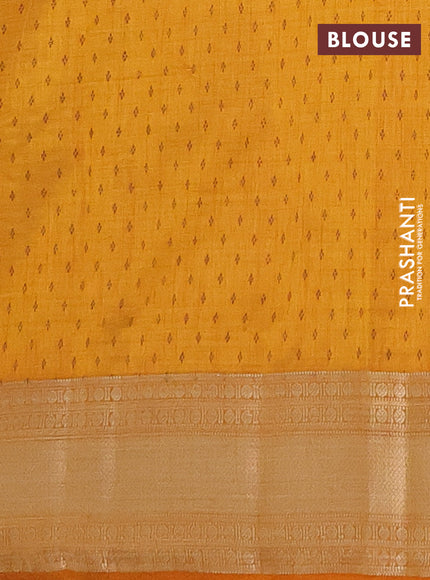Semi raw silk saree mustard yellow with butta prints and zari woven border