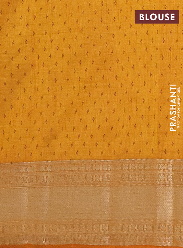 Semi raw silk saree mustard yellow with butta prints and zari woven border