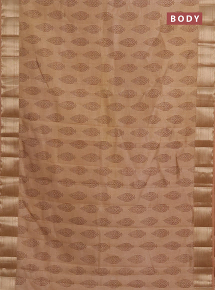 Semi raw silk saree sandal with butta prints and zari woven border