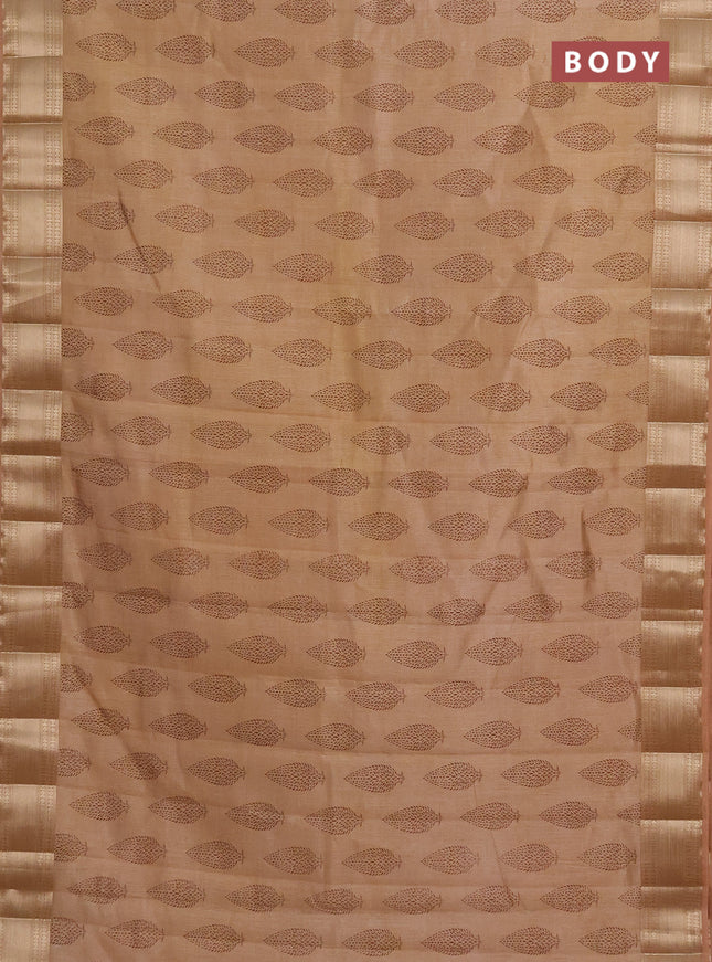 Semi raw silk saree sandal with butta prints and zari woven border