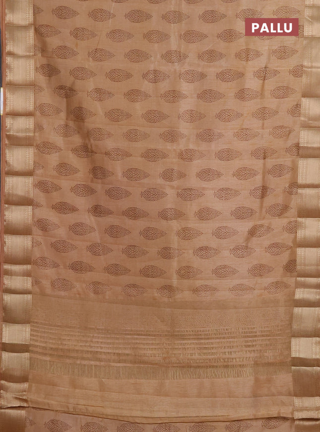 Semi raw silk saree sandal with butta prints and zari woven border