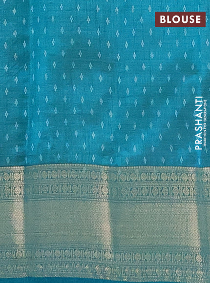 Semi raw silk saree teal blue with butta prints and zari woven border