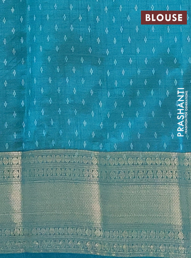 Semi raw silk saree teal blue with butta prints and zari woven border