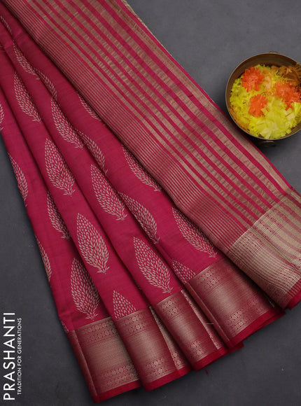 Semi raw silk saree pink with butta prints and zari woven border