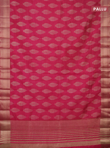Semi raw silk saree pink with butta prints and zari woven border
