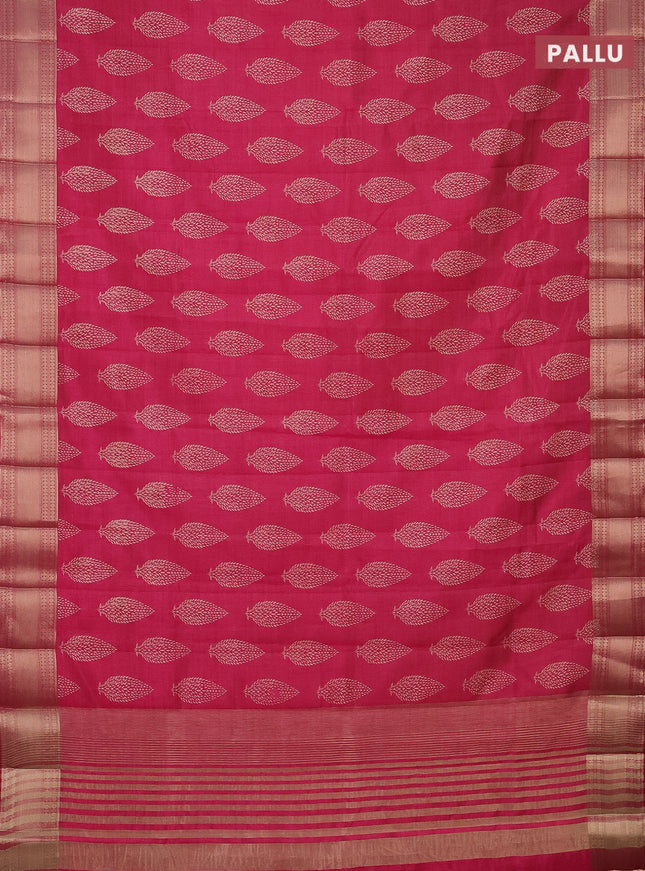 Semi raw silk saree pink with butta prints and zari woven border