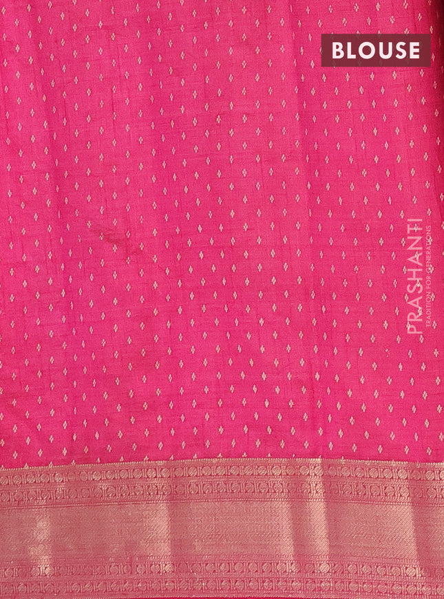 Semi raw silk saree pink with butta prints and zari woven border