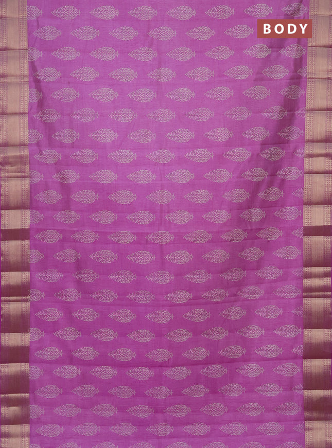 Semi raw silk saree lavender with butta prints and zari woven border