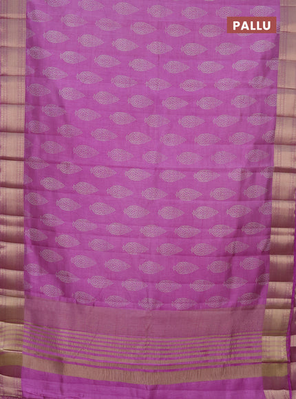 Semi raw silk saree lavender with butta prints and zari woven border
