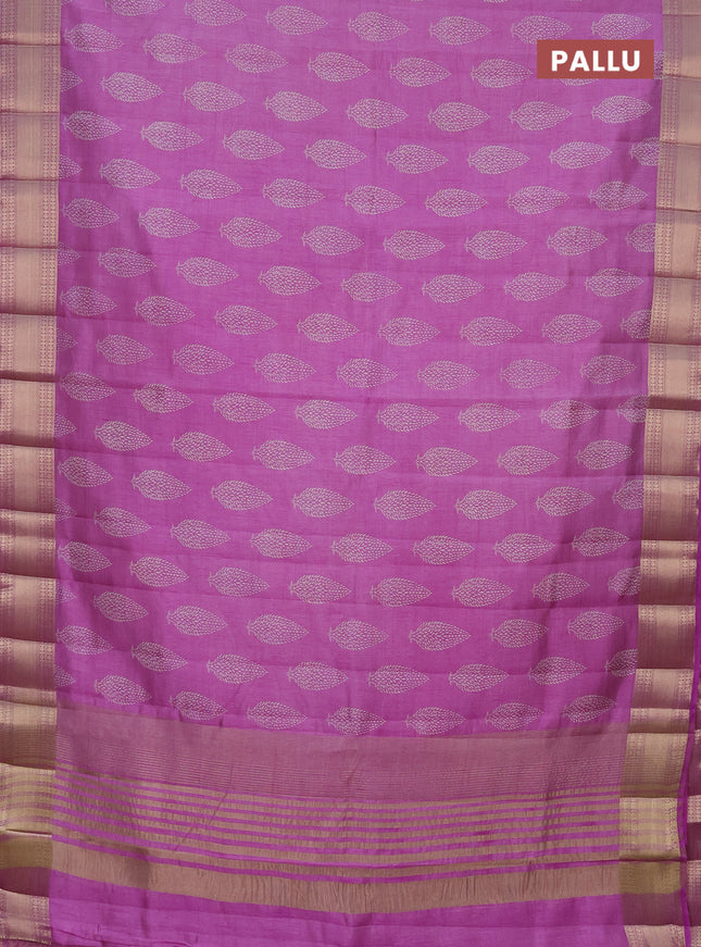 Semi raw silk saree lavender with butta prints and zari woven border
