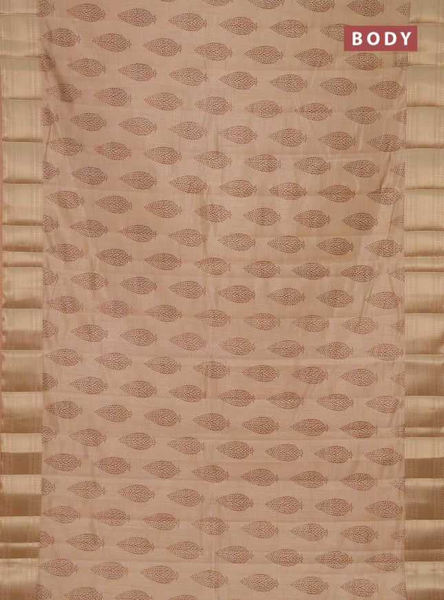 Semi raw silk saree sandal with butta prints and zari woven border