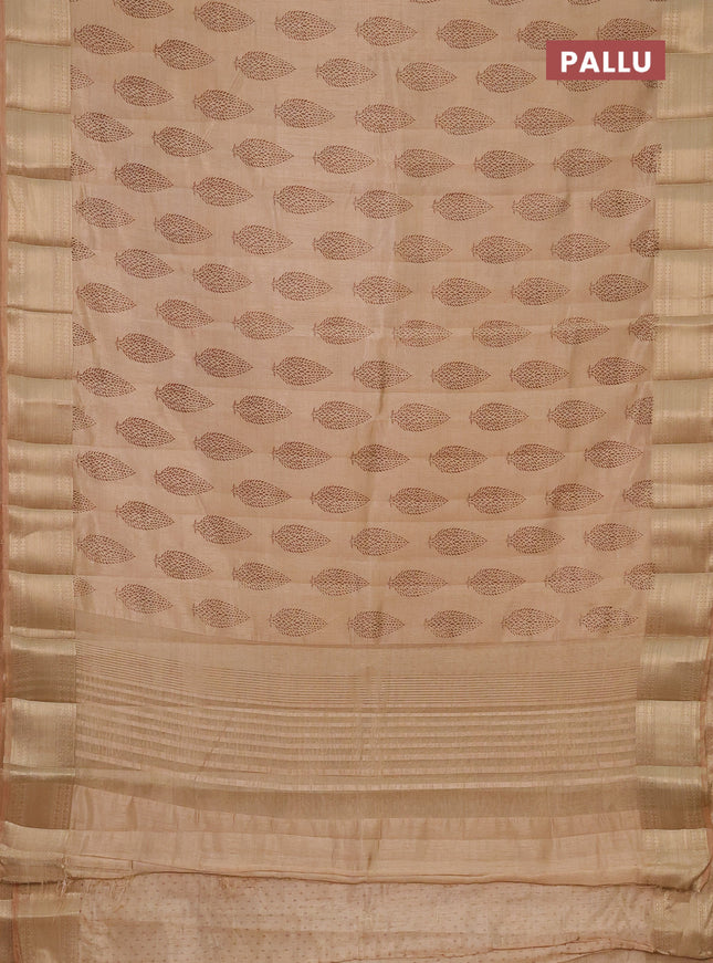 Semi raw silk saree sandal with butta prints and zari woven border