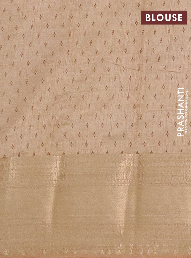 Semi raw silk saree sandal with butta prints and zari woven border