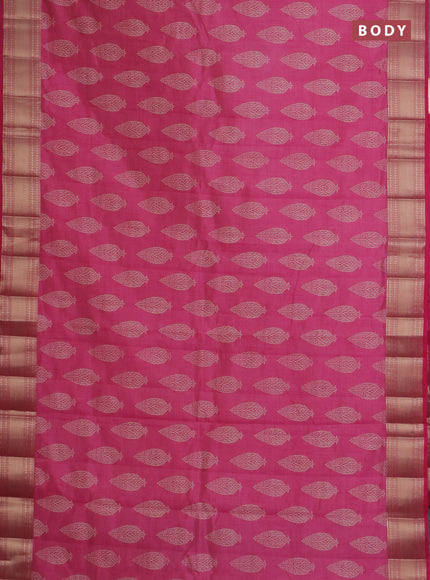 Semi raw silk saree pink with butta prints and zari woven border