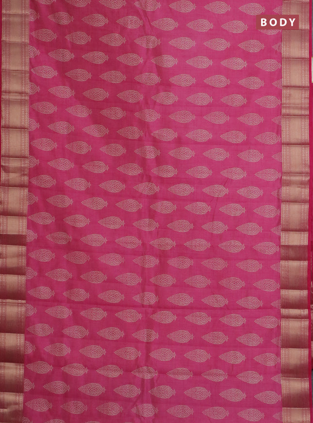 Semi raw silk saree pink with butta prints and zari woven border