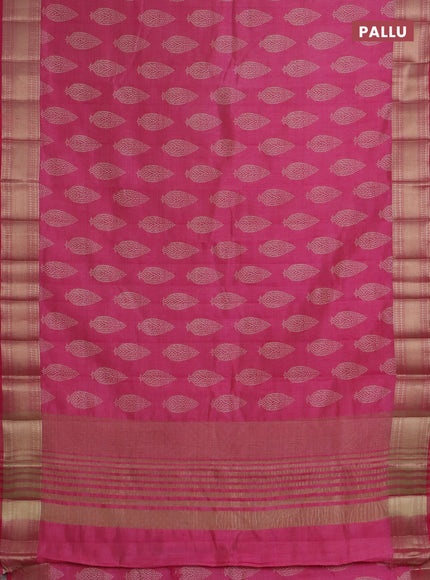 Semi raw silk saree pink with butta prints and zari woven border