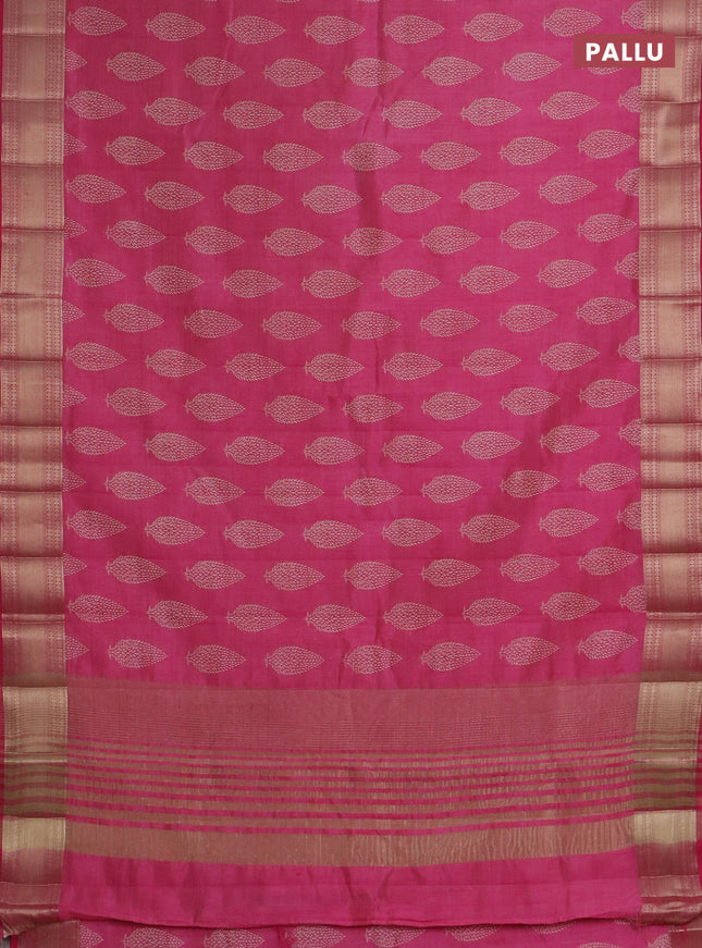Semi raw silk saree pink with butta prints and zari woven border