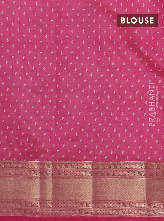 Semi raw silk saree pink with butta prints and zari woven border