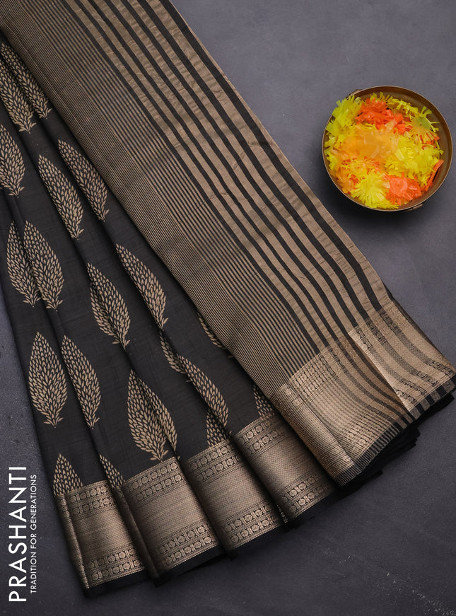 Semi raw silk saree black with butta prints and zari woven border