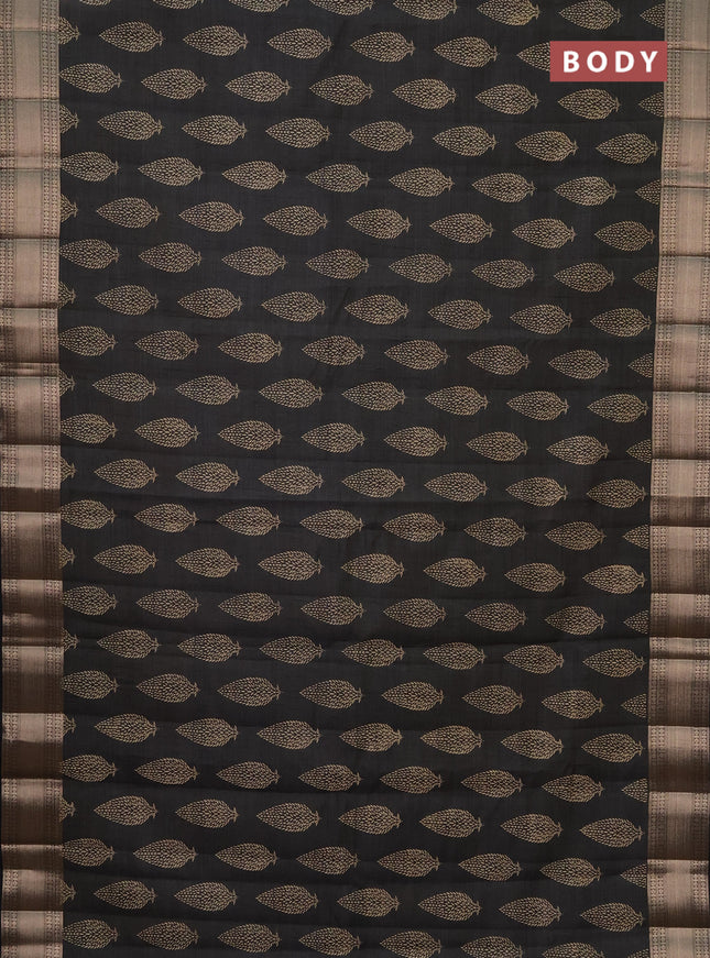 Semi raw silk saree black with butta prints and zari woven border