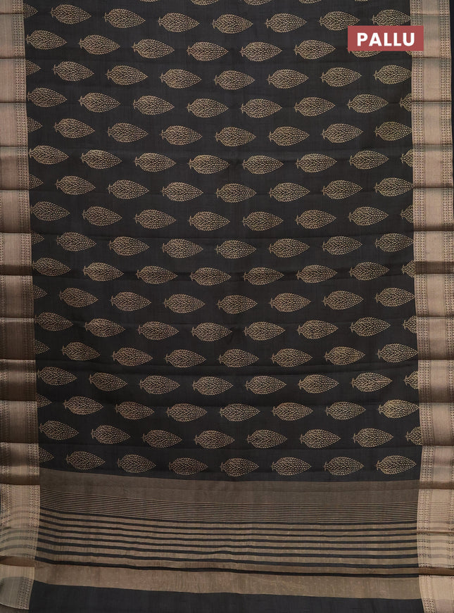 Semi raw silk saree black with butta prints and zari woven border