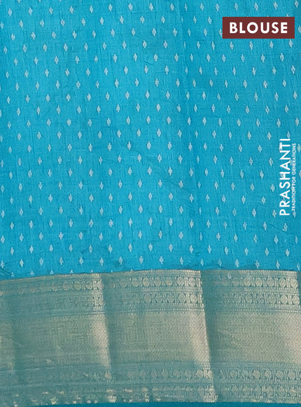 Semi raw silk saree teal blue with butta prints and zari woven border