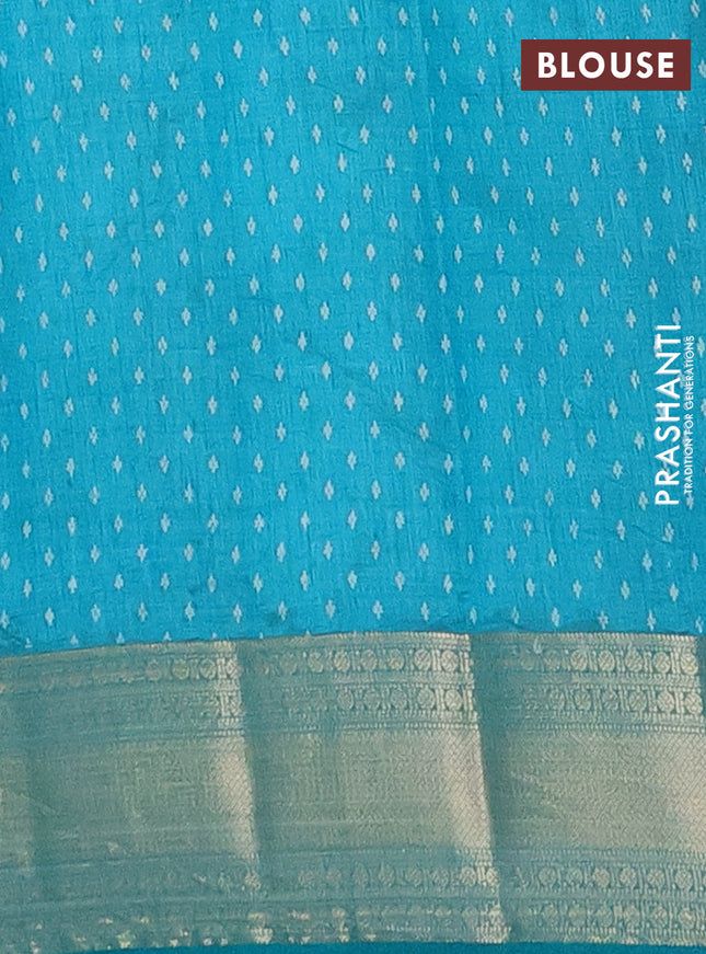 Semi raw silk saree teal blue with butta prints and zari woven border