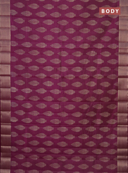 Semi raw silk saree deep purple with butta prints and zari woven border