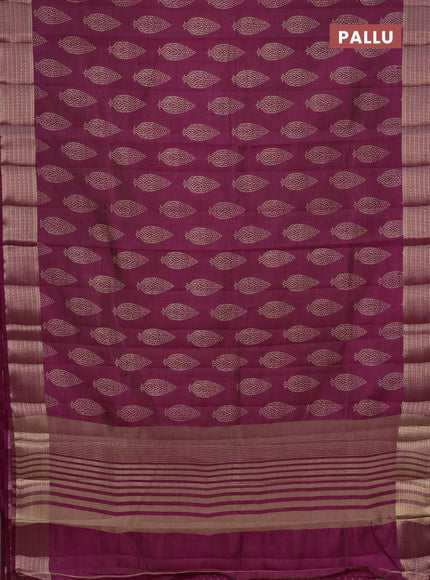 Semi raw silk saree deep purple with butta prints and zari woven border