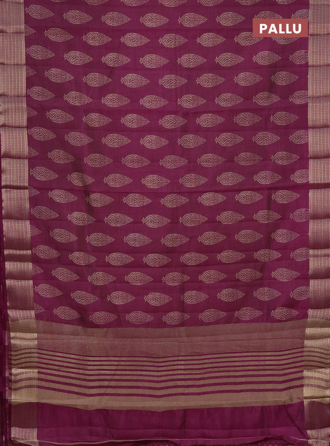 Semi raw silk saree deep purple with butta prints and zari woven border