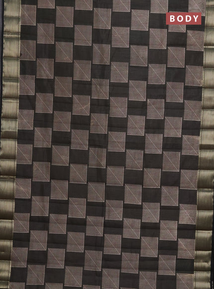 Semi raw silk saree black with geometric butta prints and zari woven border