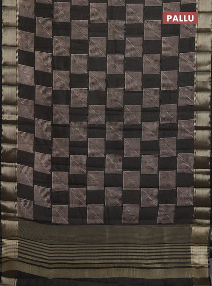 Semi raw silk saree black with geometric butta prints and zari woven border