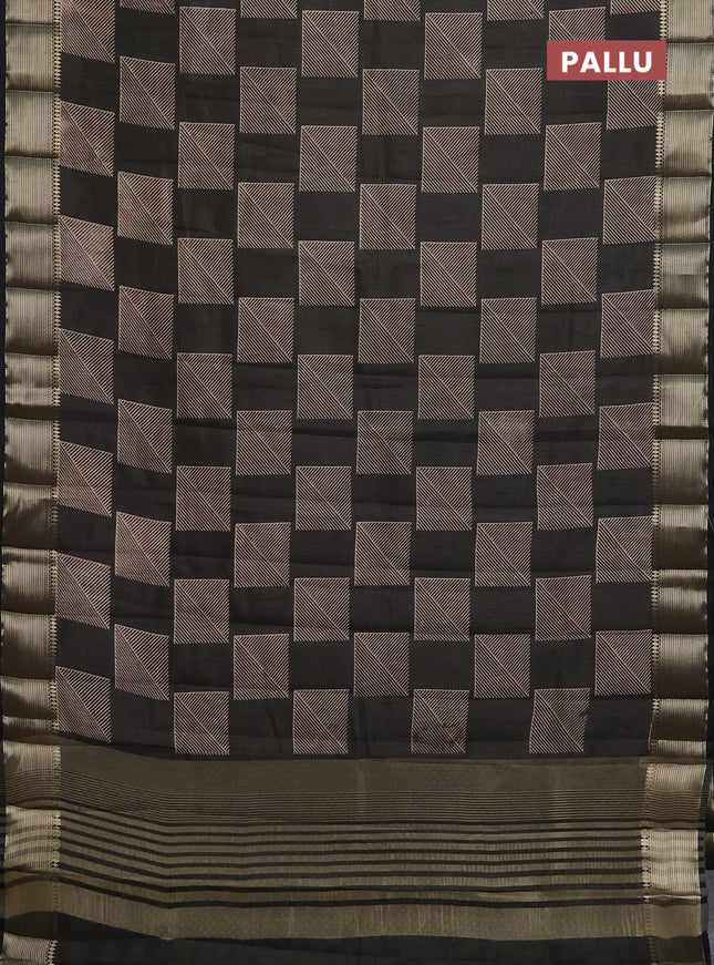 Semi raw silk saree black with geometric butta prints and zari woven border