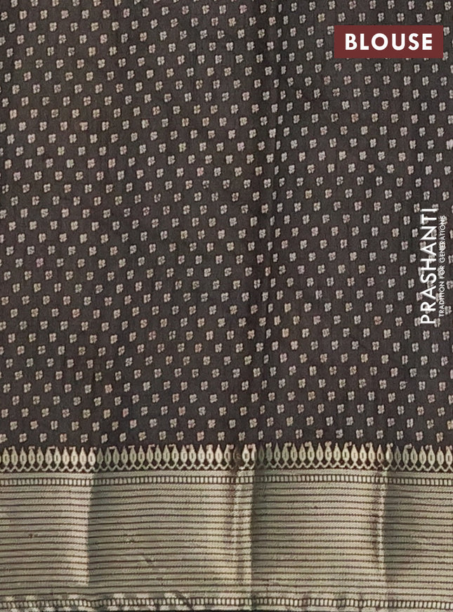 Semi raw silk saree black with geometric butta prints and zari woven border