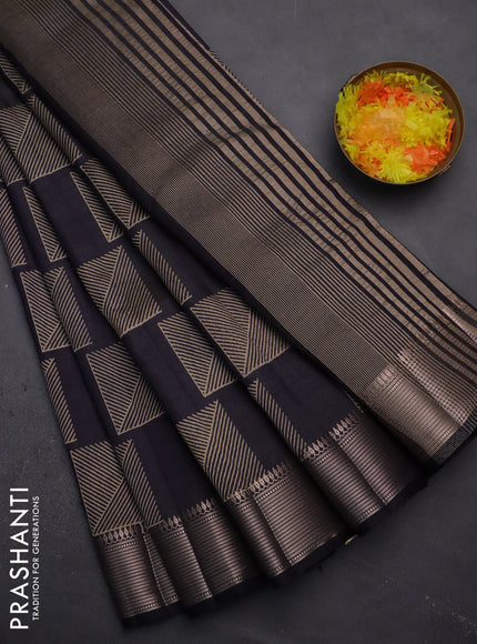 Semi raw silk saree dark navy blue with geometric butta prints and zari woven border